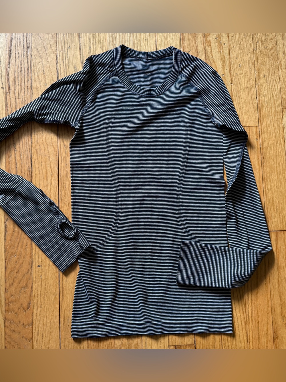 lululemon athletica Black and White Striped Long Sleeve Tee - Picture 2 of 5